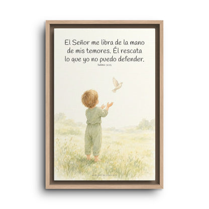 El Señor me libra de la mano de mis temores | Lienzo bíblico para el hogar | Salmo 31:15 — 12×18 pulgadas, marco natural, vista frontal