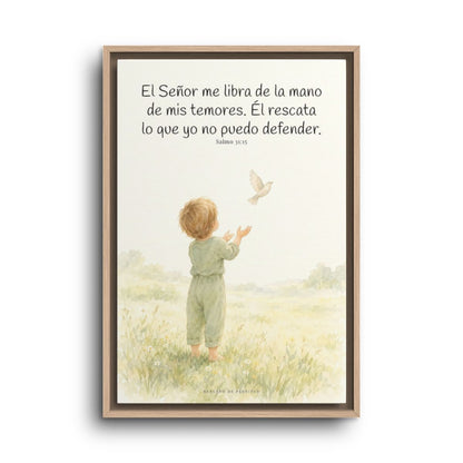 El Señor me libra de la mano de mis temores | Lienzo bíblico para el hogar | Salmo 31:15 — 16×24 pulgadas, marco natural, vista frontal
