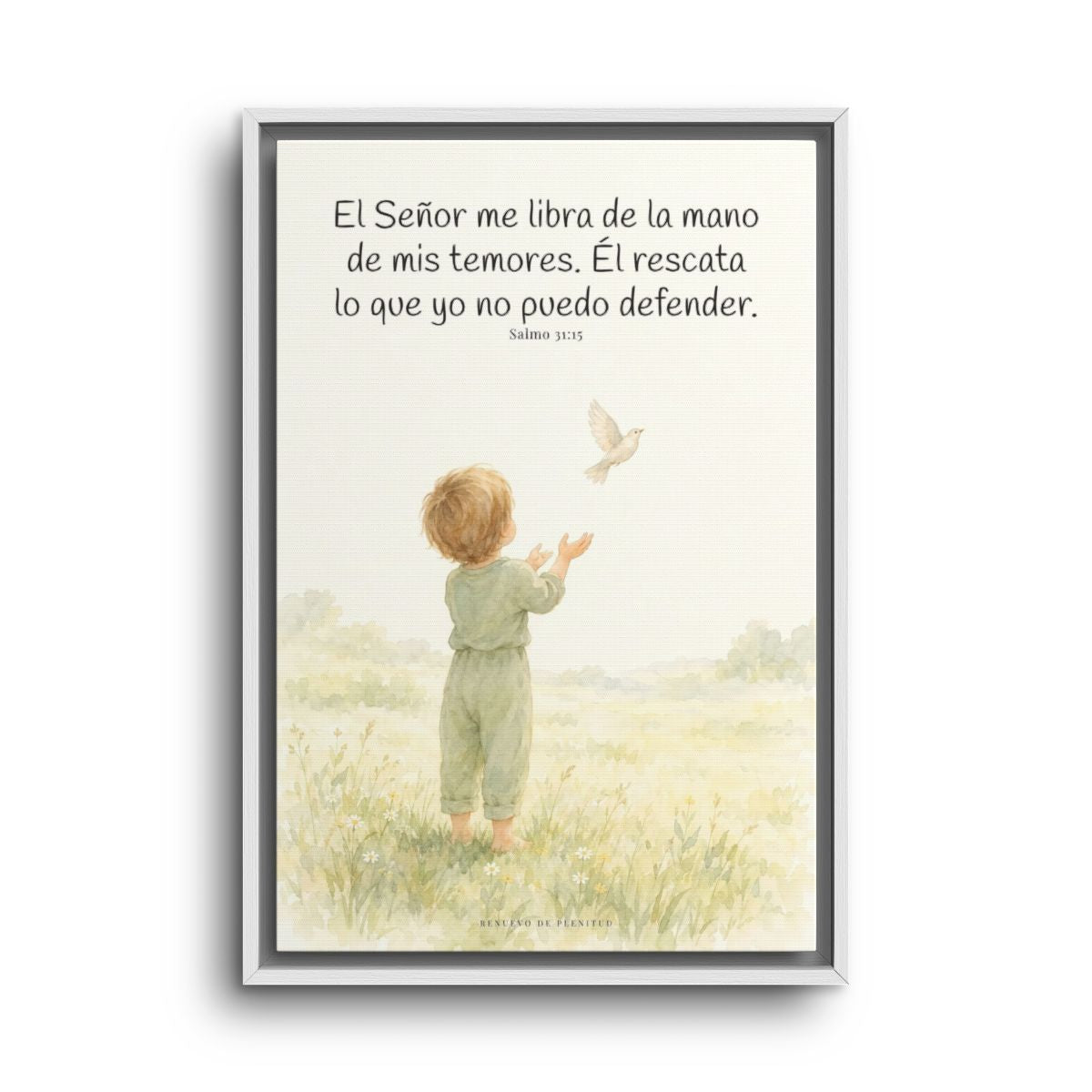 El Señor me libra de la mano de mis temores | Lienzo bíblico para el hogar | Salmo 31:15 — 16×24 pulgadas, marco blanco, vista frontal