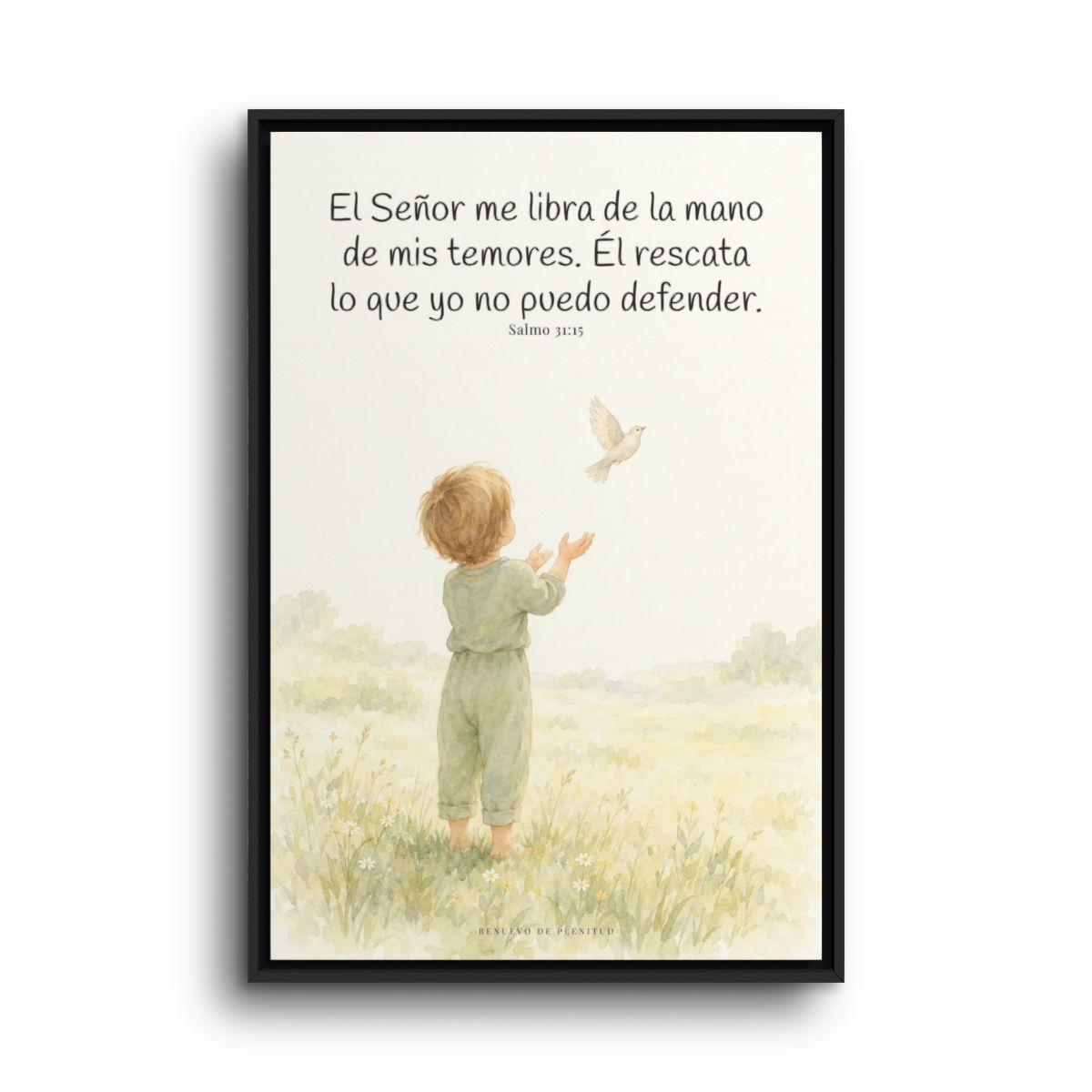 El Señor me libra de la mano de mis temores | Lienzo bíblico para el hogar | Salmo 31:15 — 24×36 pulgadas, marco negro, vista frontal