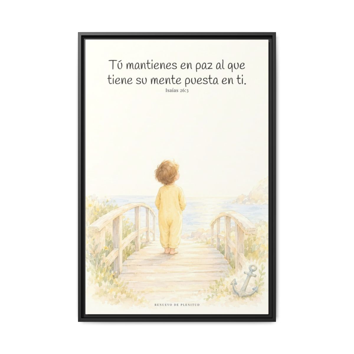 El Señor me sostiene en pensamiento firme — Lienzo Cristiano Enmarcado | Isaías 26:3 — 24×36 pulgadas, marco negro, vista frontal