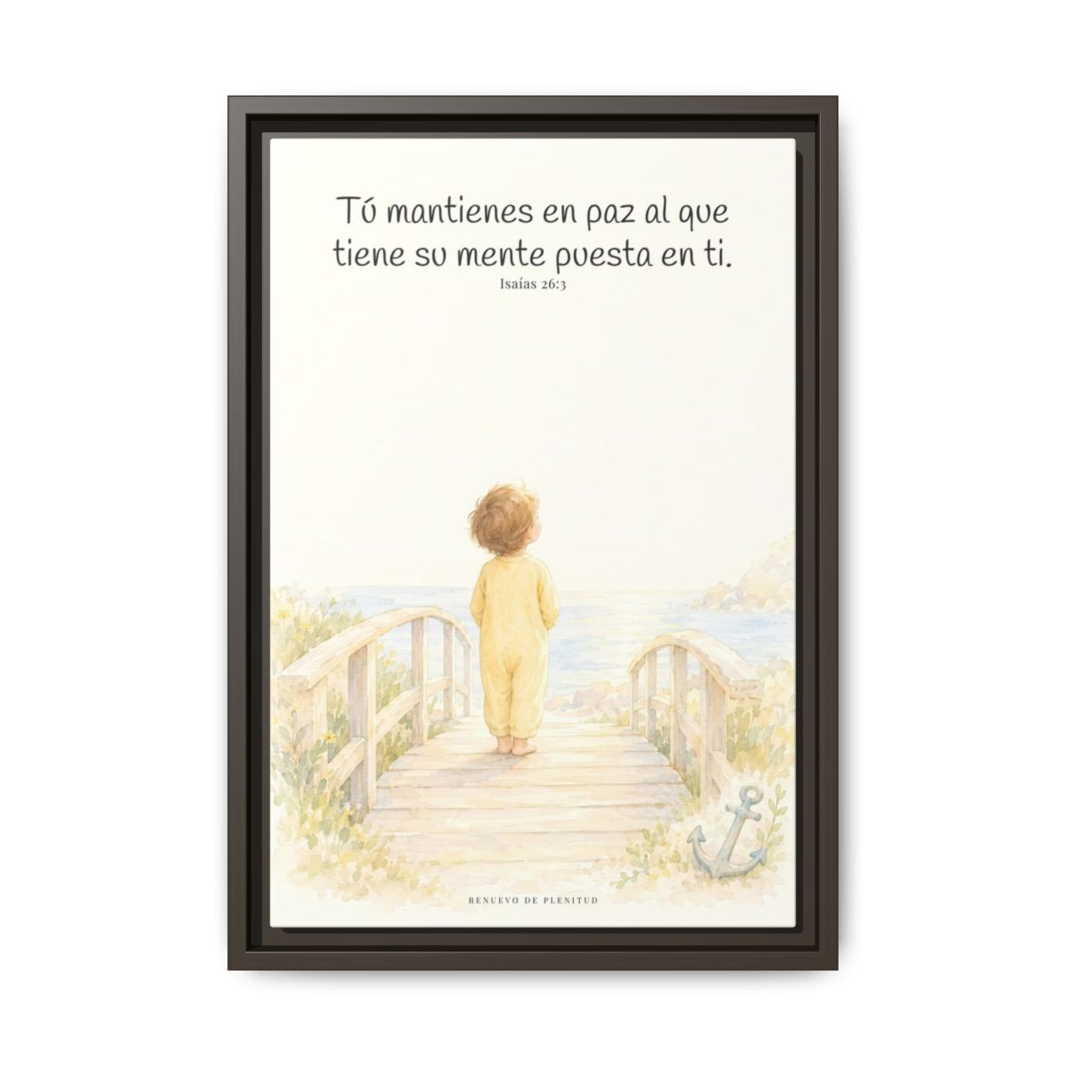 El Señor me sostiene en pensamiento firme — Lienzo Cristiano Enmarcado | Isaías 26:3 — 12×18 pulgadas, marco espresso, vista frontal