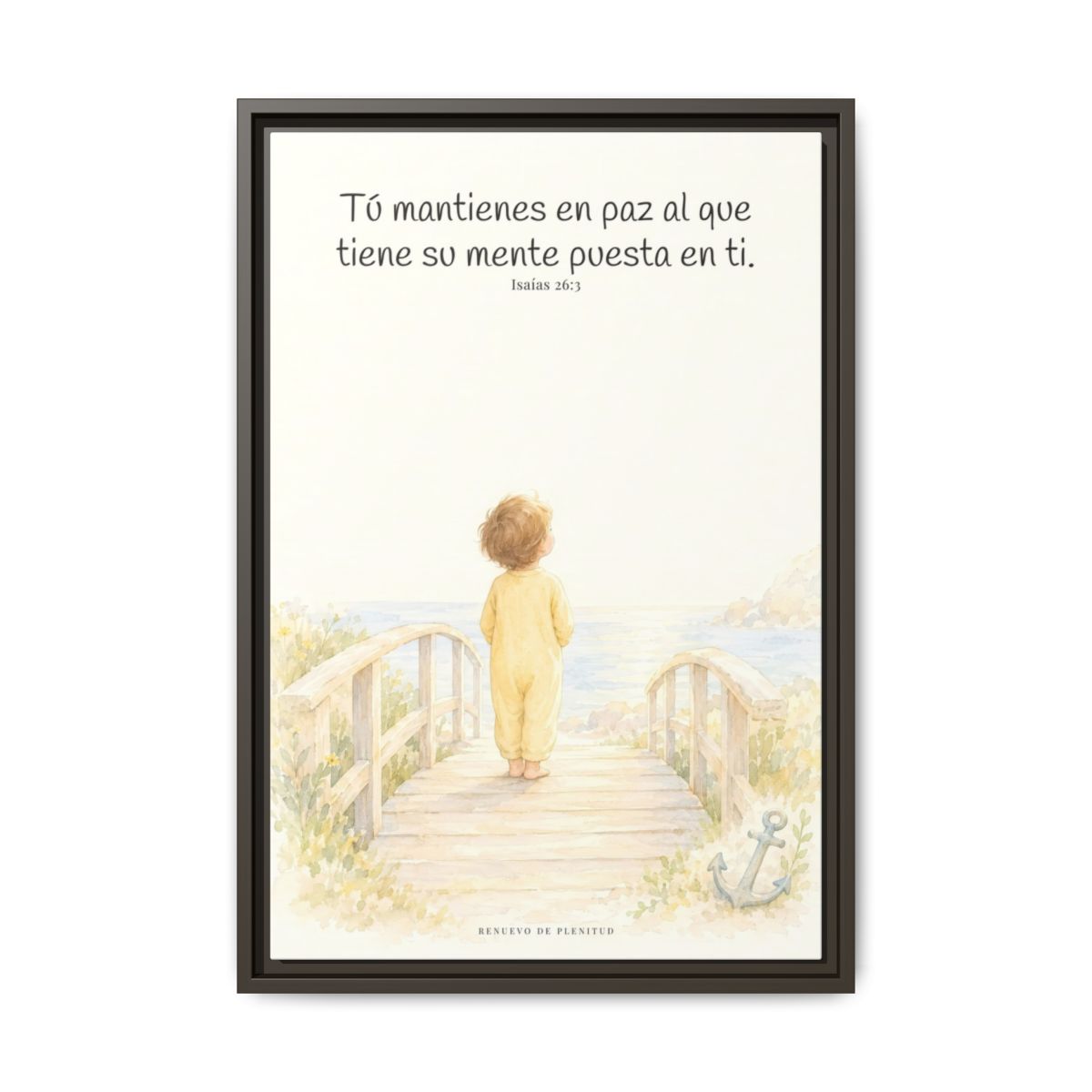 El Señor me sostiene en pensamiento firme — Lienzo Cristiano Enmarcado | Isaías 26:3 — 16×24 pulgadas, marco espresso, vista frontal
