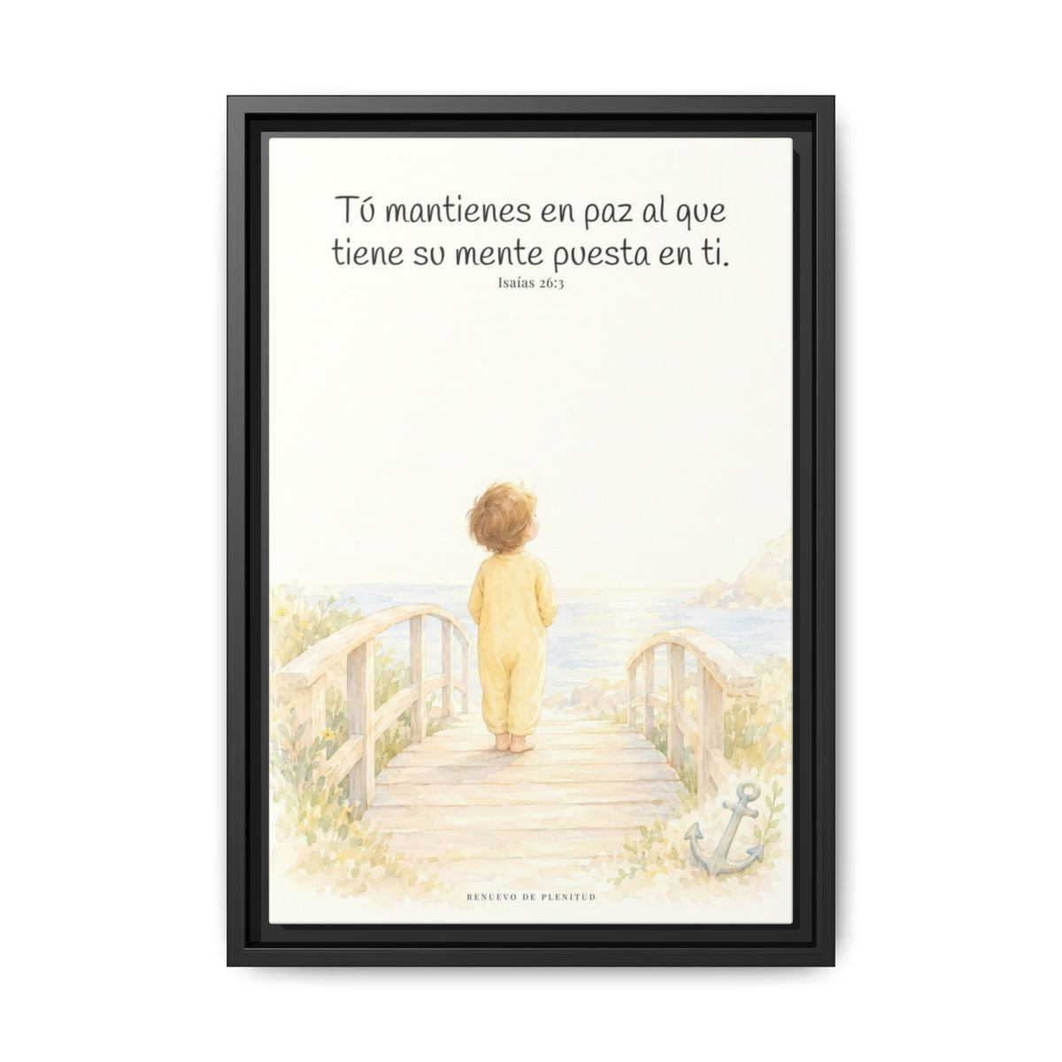 El Señor me sostiene en pensamiento firme — Lienzo Cristiano Enmarcado | Isaías 26:3 — 12×18 pulgadas, marco negro, vista frontal