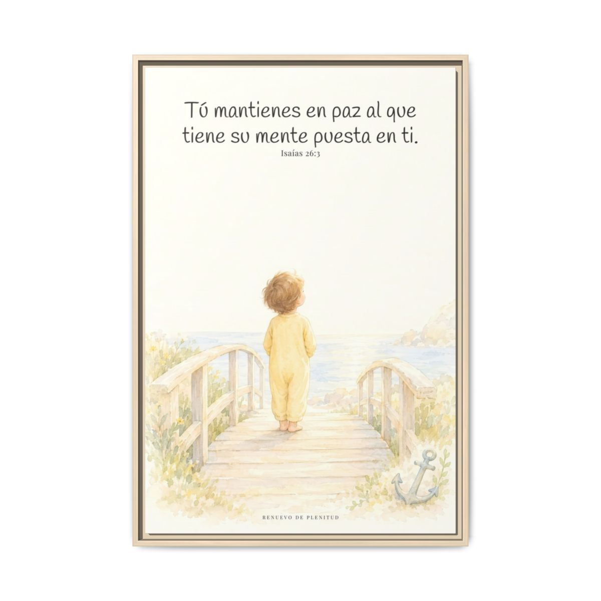 El Señor me sostiene en pensamiento firme — Lienzo Cristiano Enmarcado | Isaías 26:3 — 24×36 pulgadas, marco natural, vista frontal