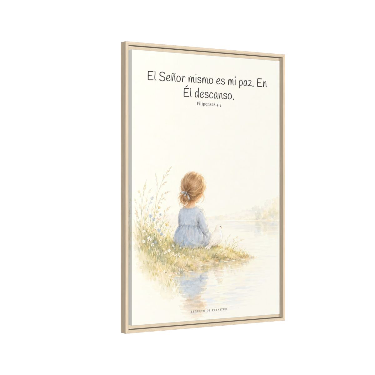 El Señor mismo es mi paz — Lienzo Cristiano Enmarcado | Filipenses 4:7 — 24×36 pulgadas, marco natural, vista lateral del marco flotante