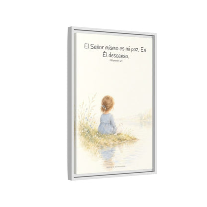El Señor mismo es mi paz — Lienzo Cristiano Enmarcado | Filipenses 4:7 — 16×24 pulgadas, marco blanco, vista lateral del marco flotante