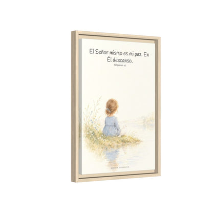 El Señor mismo es mi paz — Lienzo Cristiano Enmarcado | Filipenses 4:7 — 12×18 pulgadas, marco natural, vista lateral del marco flotante
