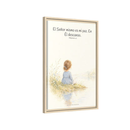 El Señor mismo es mi paz — Lienzo Cristiano Enmarcado | Filipenses 4:7 — 16×24 pulgadas, marco natural, vista lateral del marco flotante
