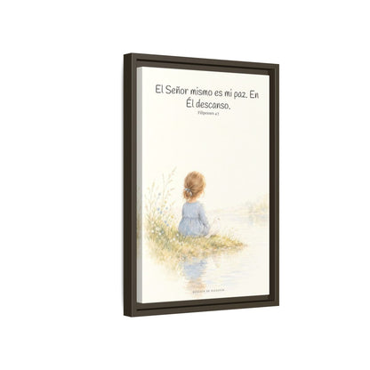 El Señor mismo es mi paz — Lienzo Cristiano Enmarcado | Filipenses 4:7 — 12×18 pulgadas, marco espresso, vista lateral del marco flotante