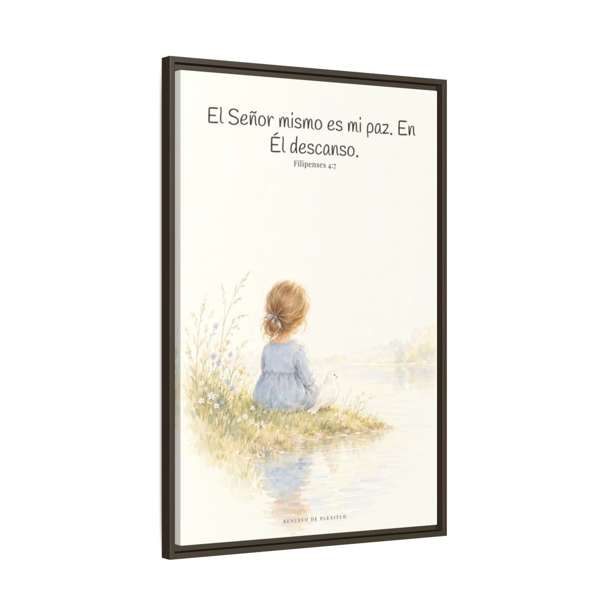 El Señor mismo es mi paz — Lienzo Cristiano Enmarcado | Filipenses 4:7 — 24×36 pulgadas, marco espresso, vista lateral del marco flotante