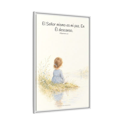 El Señor mismo es mi paz — Lienzo Cristiano Enmarcado | Filipenses 4:7 — 24×36 pulgadas, marco blanco, vista lateral del marco flotante