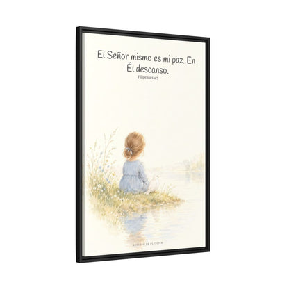 El Señor mismo es mi paz — Lienzo Cristiano Enmarcado | Filipenses 4:7 — 24×36 pulgadas, marco negro, vista lateral del marco flotante