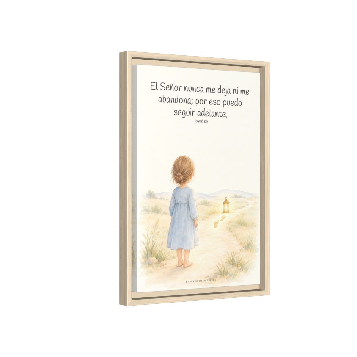 El Señor no me deja ni me abandona — Lienzo Cristiano Enmarcado | Josué 1:9 — 12×18 pulgadas, marco natural, vista lateral del marco flotante