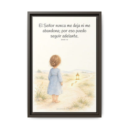 El Señor no me deja ni me abandona — Lienzo Cristiano Enmarcado | Josué 1:9 — 12×18 pulgadas, marco espresso, vista frontal