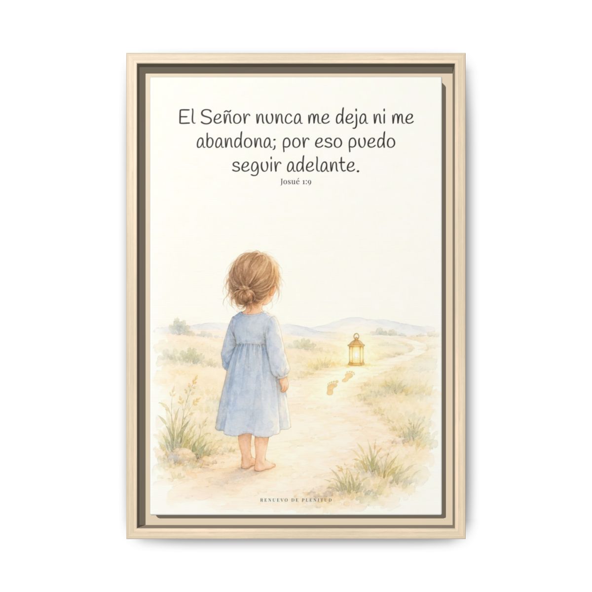 El Señor no me deja ni me abandona — Lienzo Cristiano Enmarcado | Josué 1:9 — 12×18 pulgadas, marco natural, vista frontal