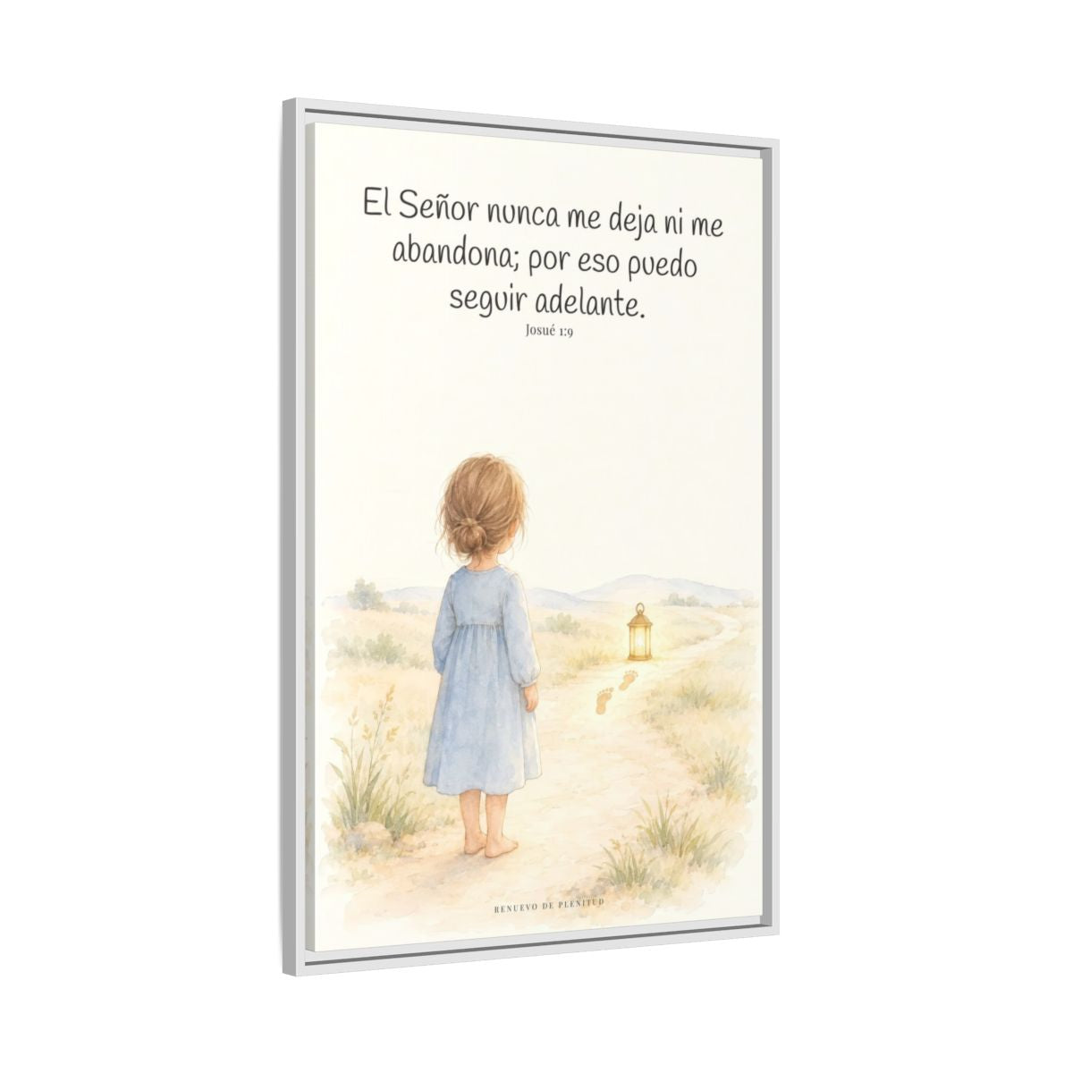 El Señor no me deja ni me abandona — Lienzo Cristiano Enmarcado | Josué 1:9 — 24×36 pulgadas, marco blanco, vista lateral del marco flotante