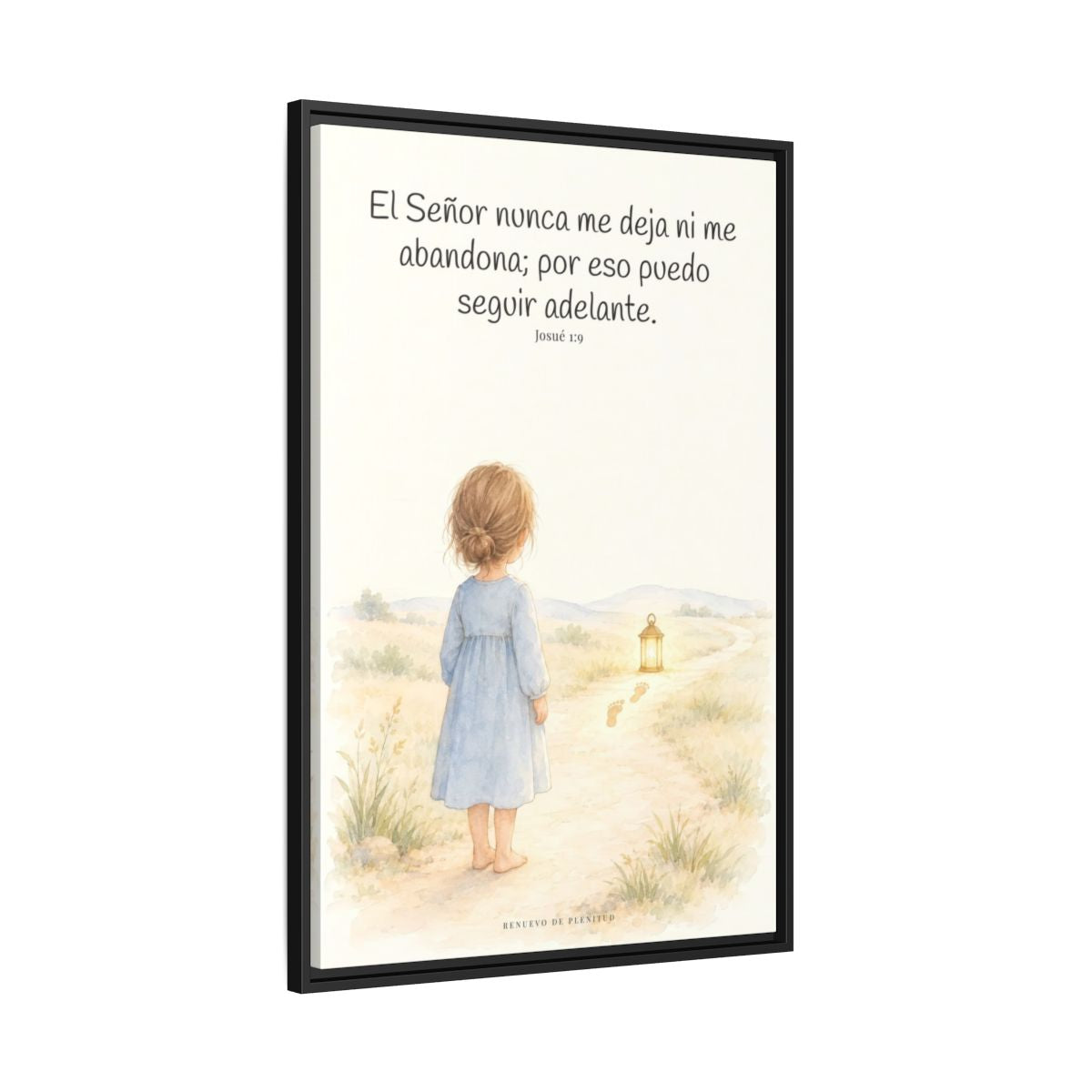 El Señor no me deja ni me abandona — Lienzo Cristiano Enmarcado | Josué 1:9 — 24×36 pulgadas, marco negro, vista lateral del marco flotante