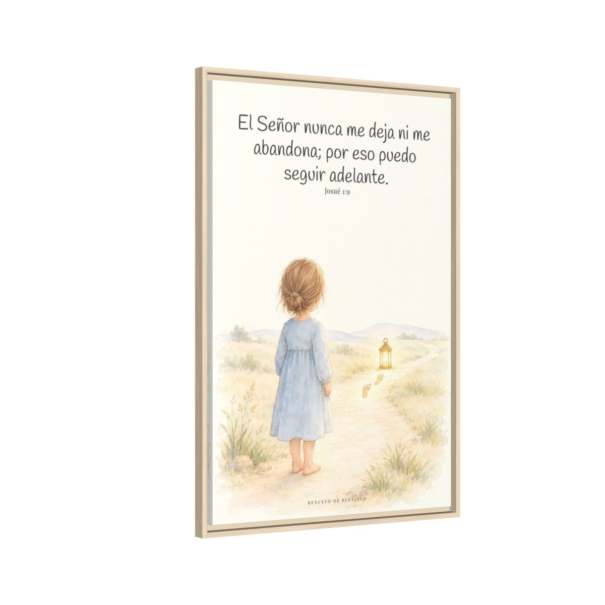 El Señor no me deja ni me abandona — Lienzo Cristiano Enmarcado | Josué 1:9 — 24×36 pulgadas, marco natural, vista lateral del marco flotante