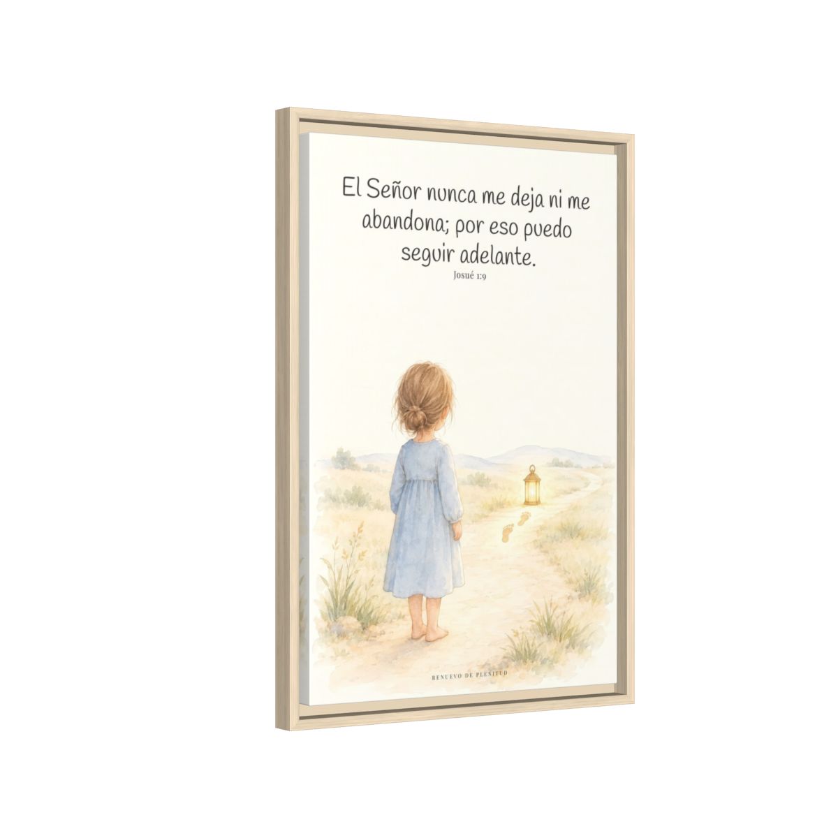 El Señor no me deja ni me abandona — Lienzo Cristiano Enmarcado | Josué 1:9 — 16×24 pulgadas, marco natural, vista lateral del marco flotante