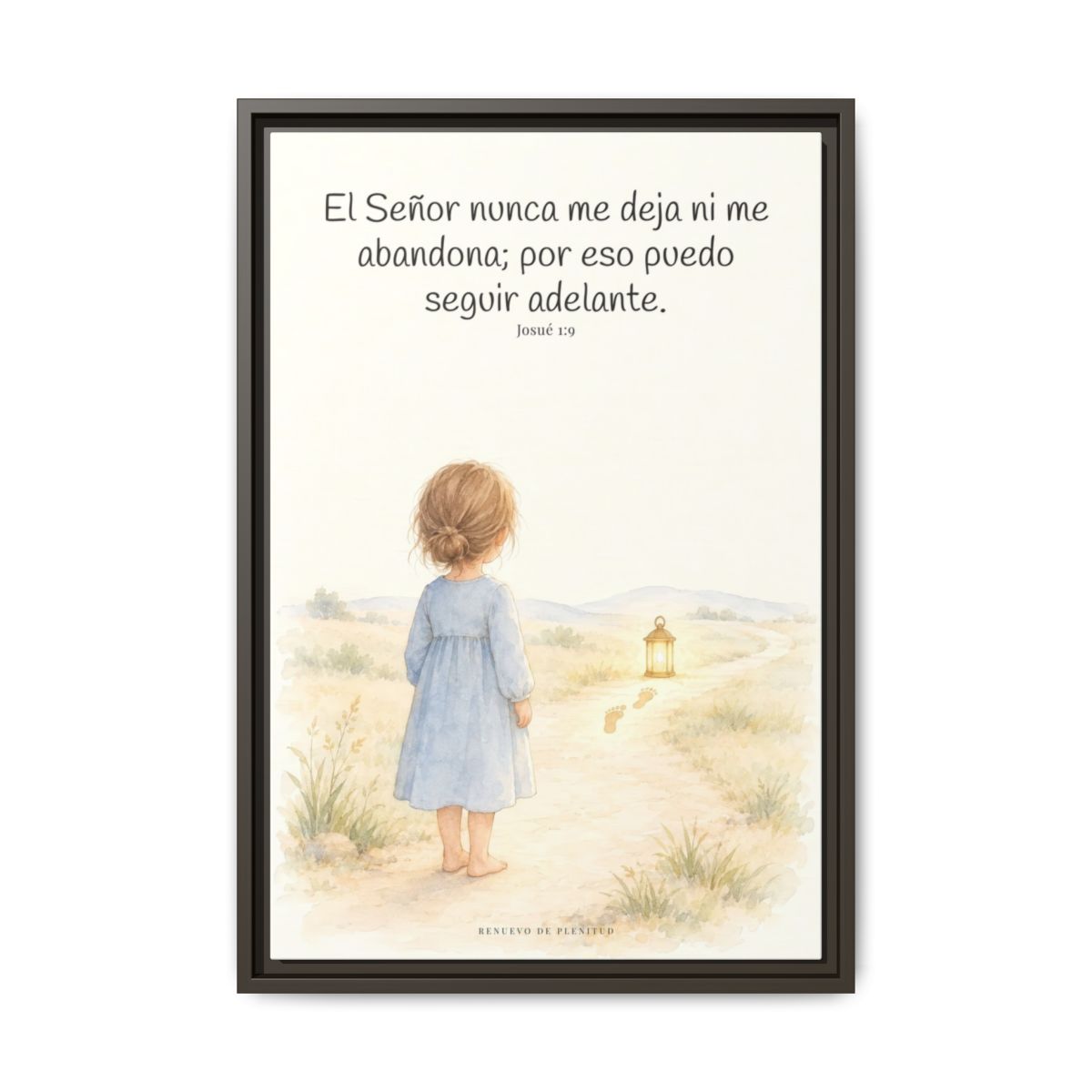 El Señor no me deja ni me abandona — Lienzo Cristiano Enmarcado | Josué 1:9 — 16×24 pulgadas, marco espresso, vista frontal