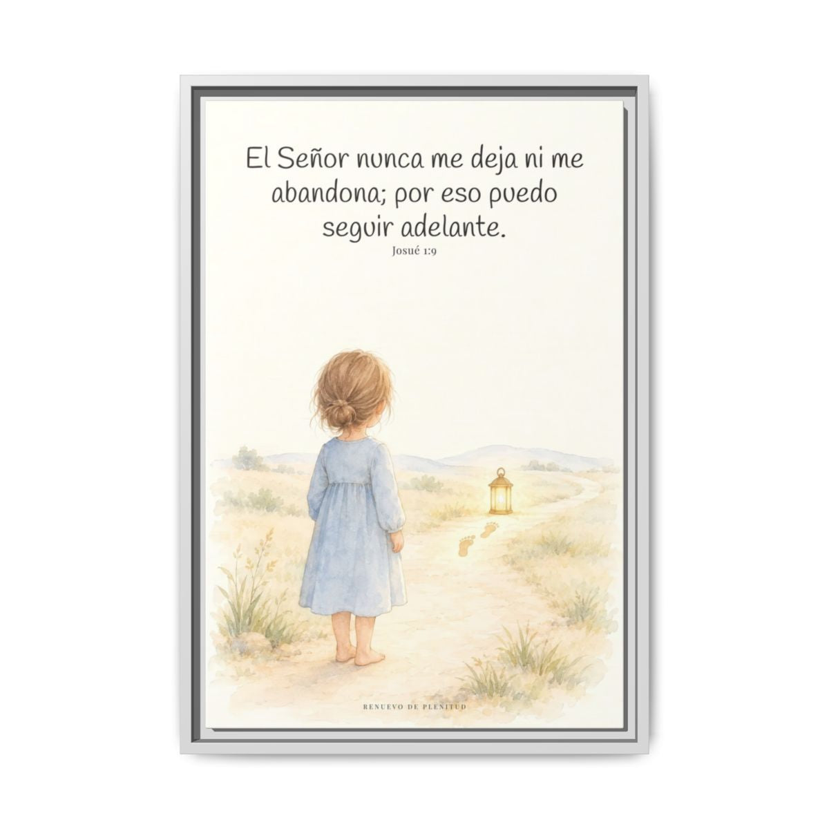 El Señor no me deja ni me abandona — Lienzo Cristiano Enmarcado | Josué 1:9 — 16×24 pulgadas, marco blanco, vista frontal