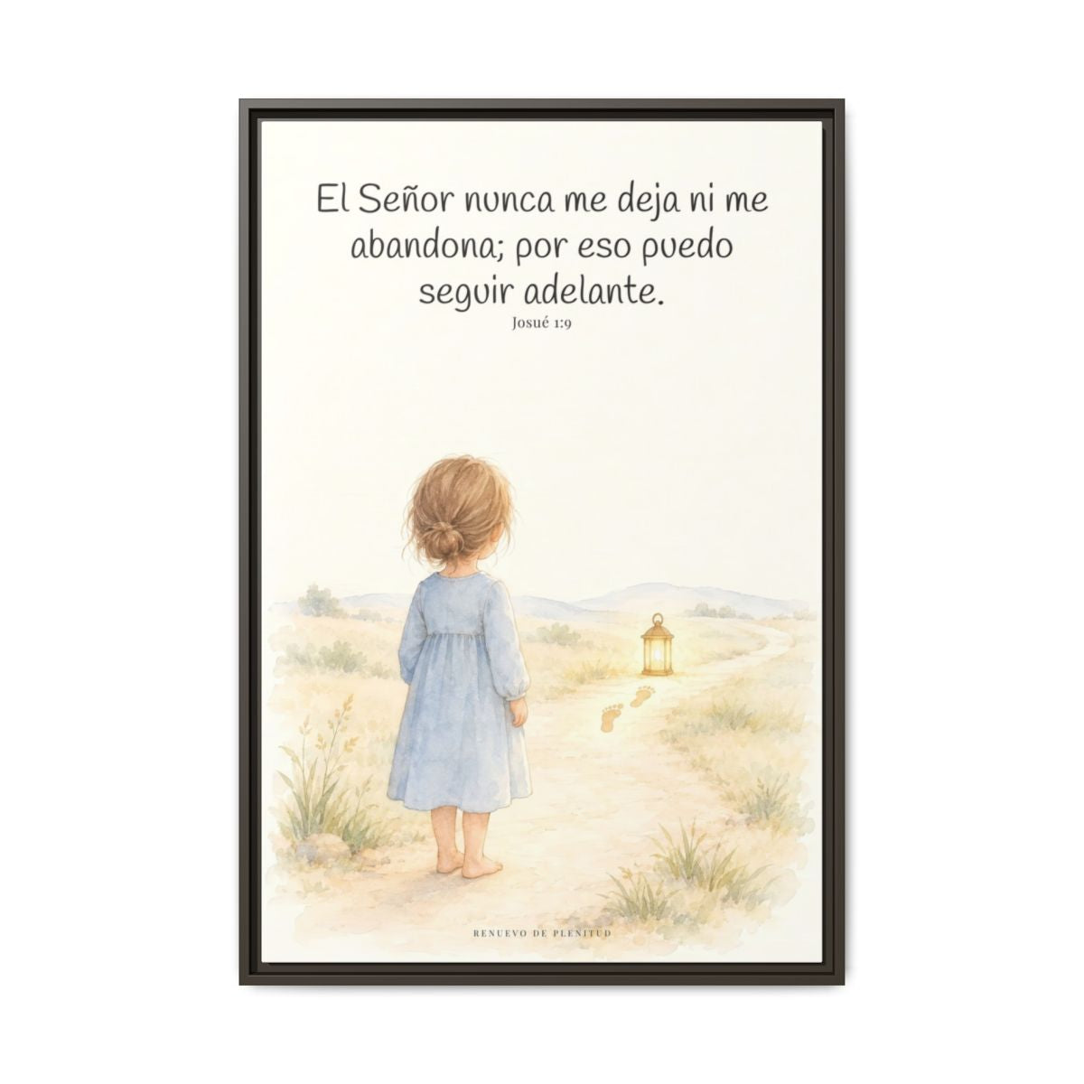El Señor no me deja ni me abandona — Lienzo Cristiano Enmarcado | Josué 1:9 — 24×36 pulgadas, marco espresso, vista frontal