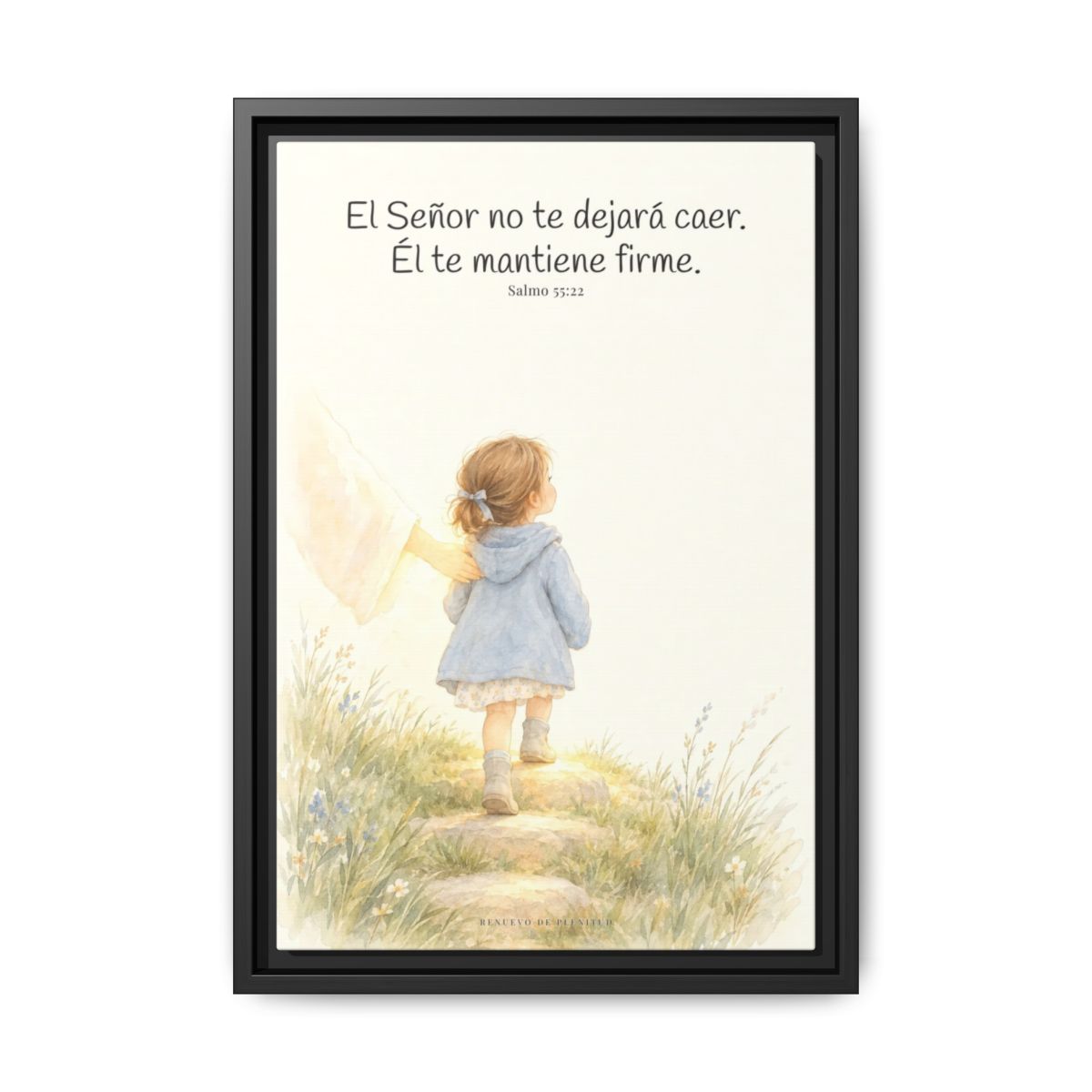 El Señor no te dejará caer — Lienzo Cristiano Enmarcado | Salmo 55:22 — 12×18 pulgadas, marco negro, vista frontal