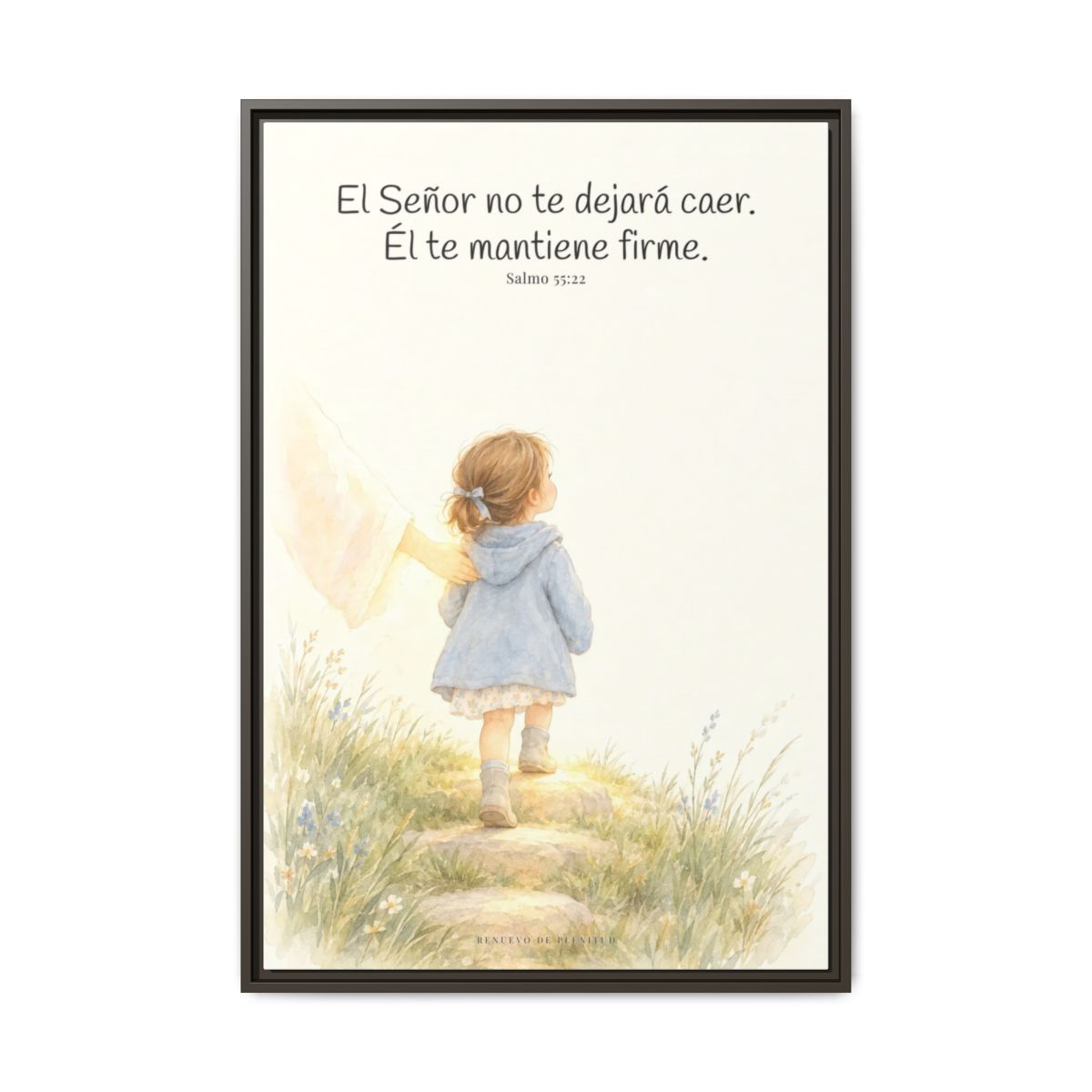 El Señor no te dejará caer — Lienzo Cristiano Enmarcado | Salmo 55:22 — 24×36 pulgadas, marco espresso, vista frontal