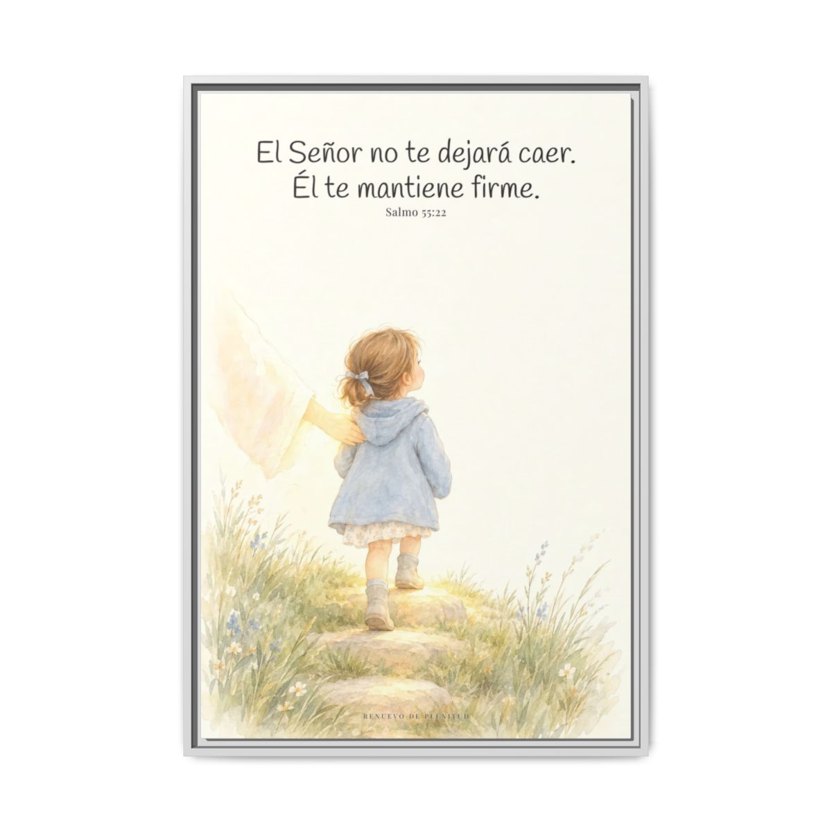 El Señor no te dejará caer — Lienzo Cristiano Enmarcado | Salmo 55:22 — 24×36 pulgadas, marco blanco, vista frontal