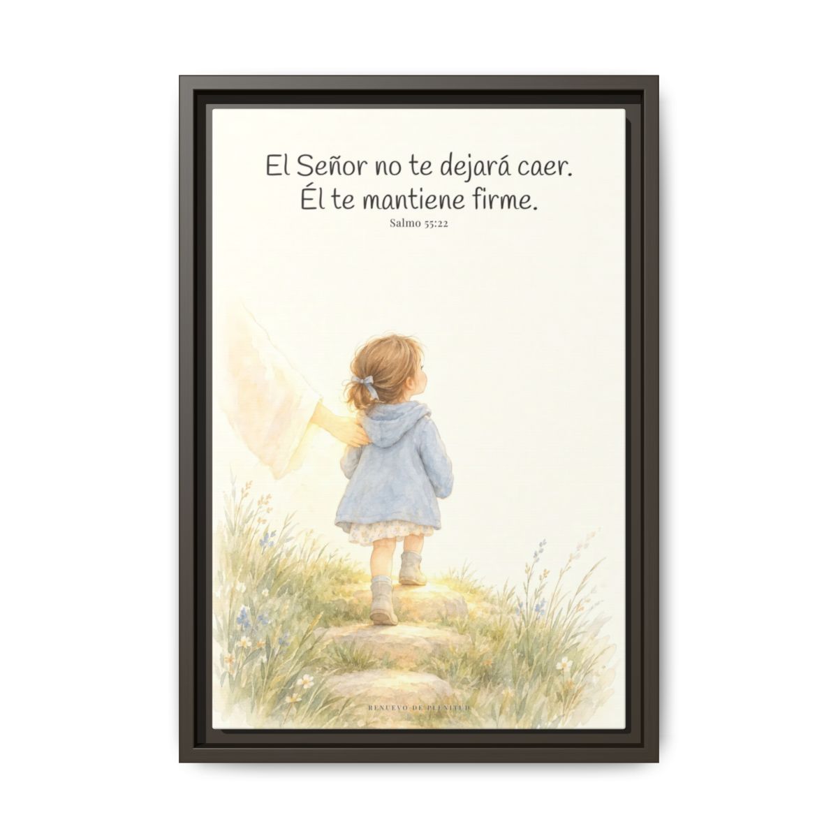 El Señor no te dejará caer — Lienzo Cristiano Enmarcado | Salmo 55:22 — 12×18 pulgadas, marco espresso, vista frontal