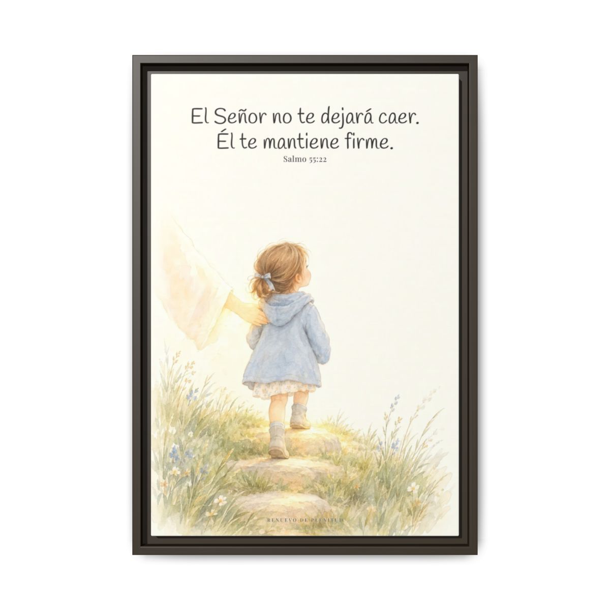 El Señor no te dejará caer — Lienzo Cristiano Enmarcado | Salmo 55:22 — 16×24 pulgadas, marco espresso, vista frontal