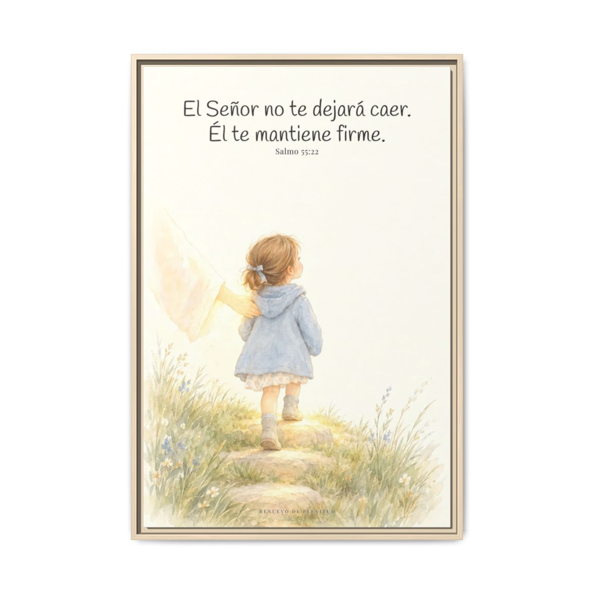 El Señor no te dejará caer — Lienzo Cristiano Enmarcado | Salmo 55:22 — 24×36 pulgadas, marco natural, vista frontal