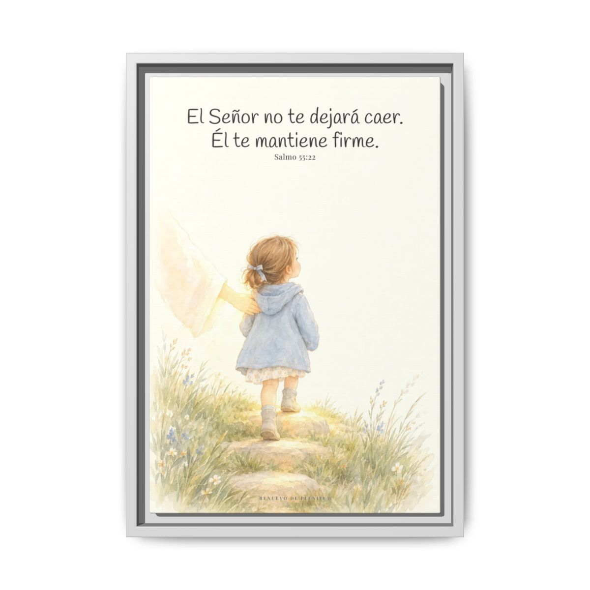 El Señor no te dejará caer — Lienzo Cristiano Enmarcado | Salmo 55:22 — 12×18 pulgadas, marco blanco, vista frontal