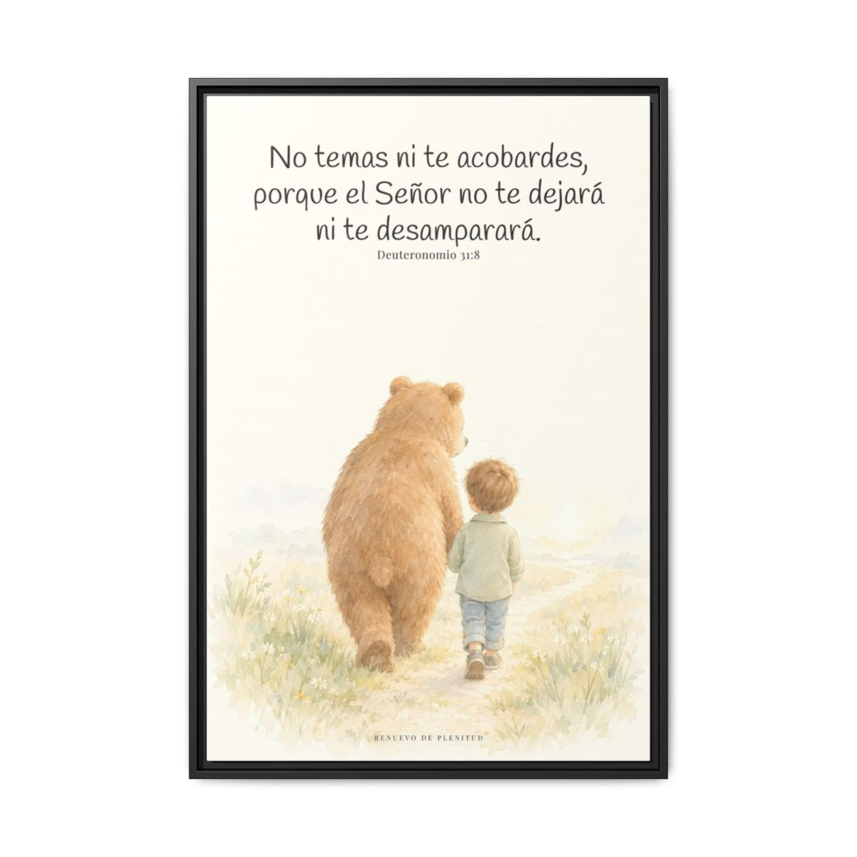 El Señor no te dejará solo — Lienzo Cristiano Enmarcado | Deuteronomio 31:8 — 24×36 pulgadas, marco negro, vista frontal