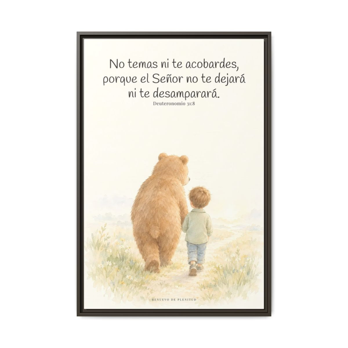 El Señor no te dejará solo — Lienzo Cristiano Enmarcado | Deuteronomio 31:8 — 24×36 pulgadas, marco espresso, vista frontal