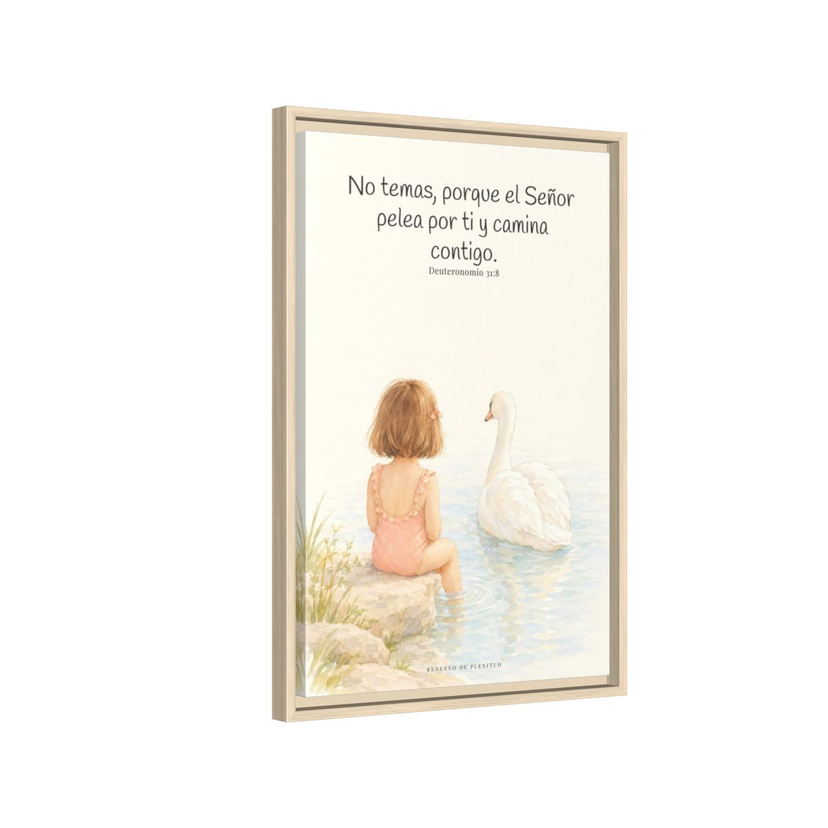 El Señor no tiene miedo de lo que viene | Lienzo bíblico para el hogar | Deuteronomio 31:8 — 16×24 pulgadas, marco natural, vista lateral del marco flotante