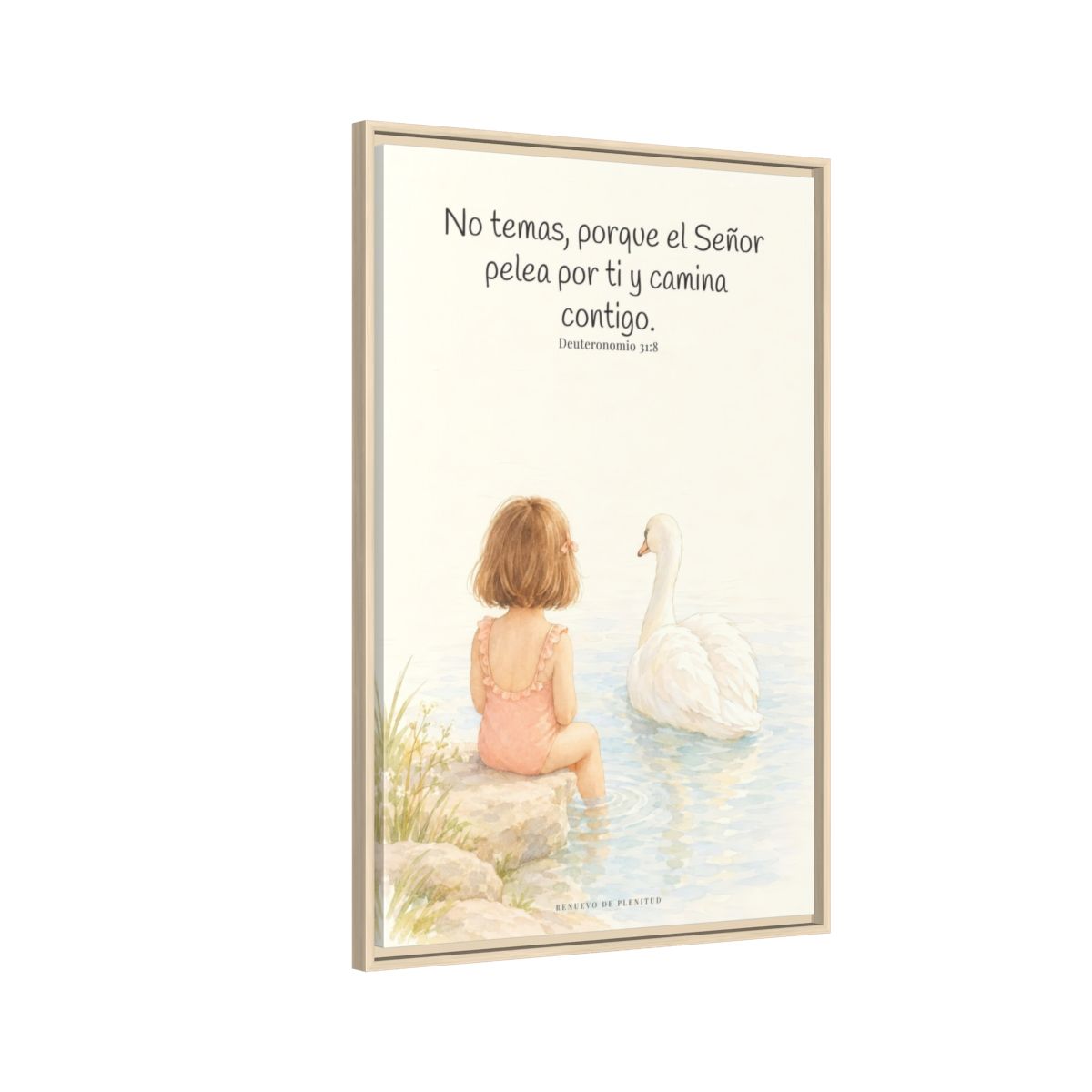 El Señor no tiene miedo de lo que viene | Lienzo bíblico para el hogar | Deuteronomio 31:8 — 24×36 pulgadas, marco natural, vista lateral del marco flotante