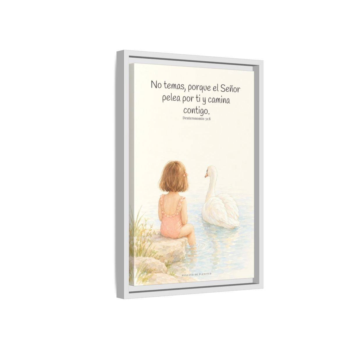 El Señor no tiene miedo de lo que viene | Lienzo bíblico para el hogar | Deuteronomio 31:8 — 12×18 pulgadas, marco blanco, vista lateral del marco flotante