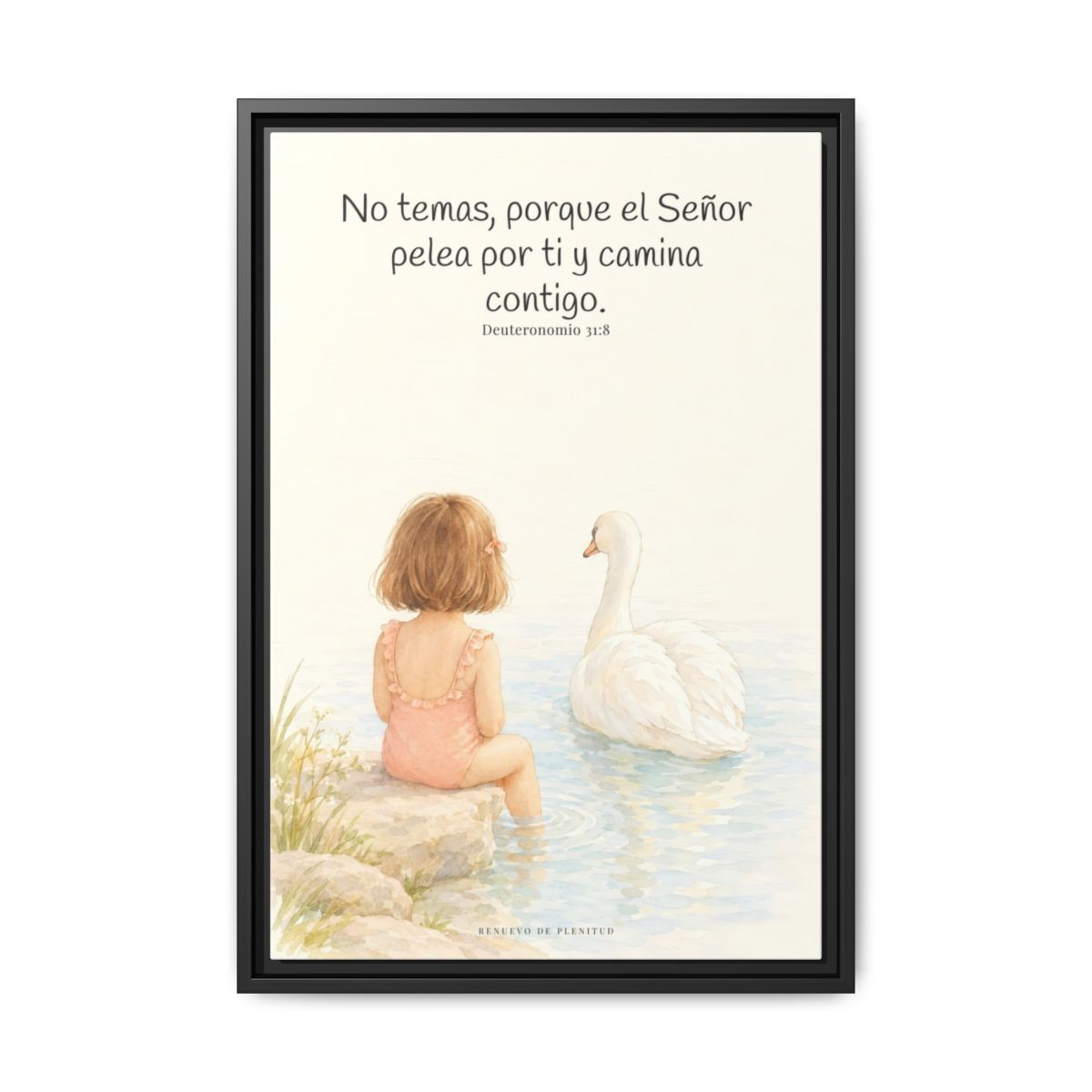 El Señor no tiene miedo de lo que viene | Lienzo bíblico para el hogar | Deuteronomio 31:8 — 16×24 pulgadas, marco negro, vista frontal