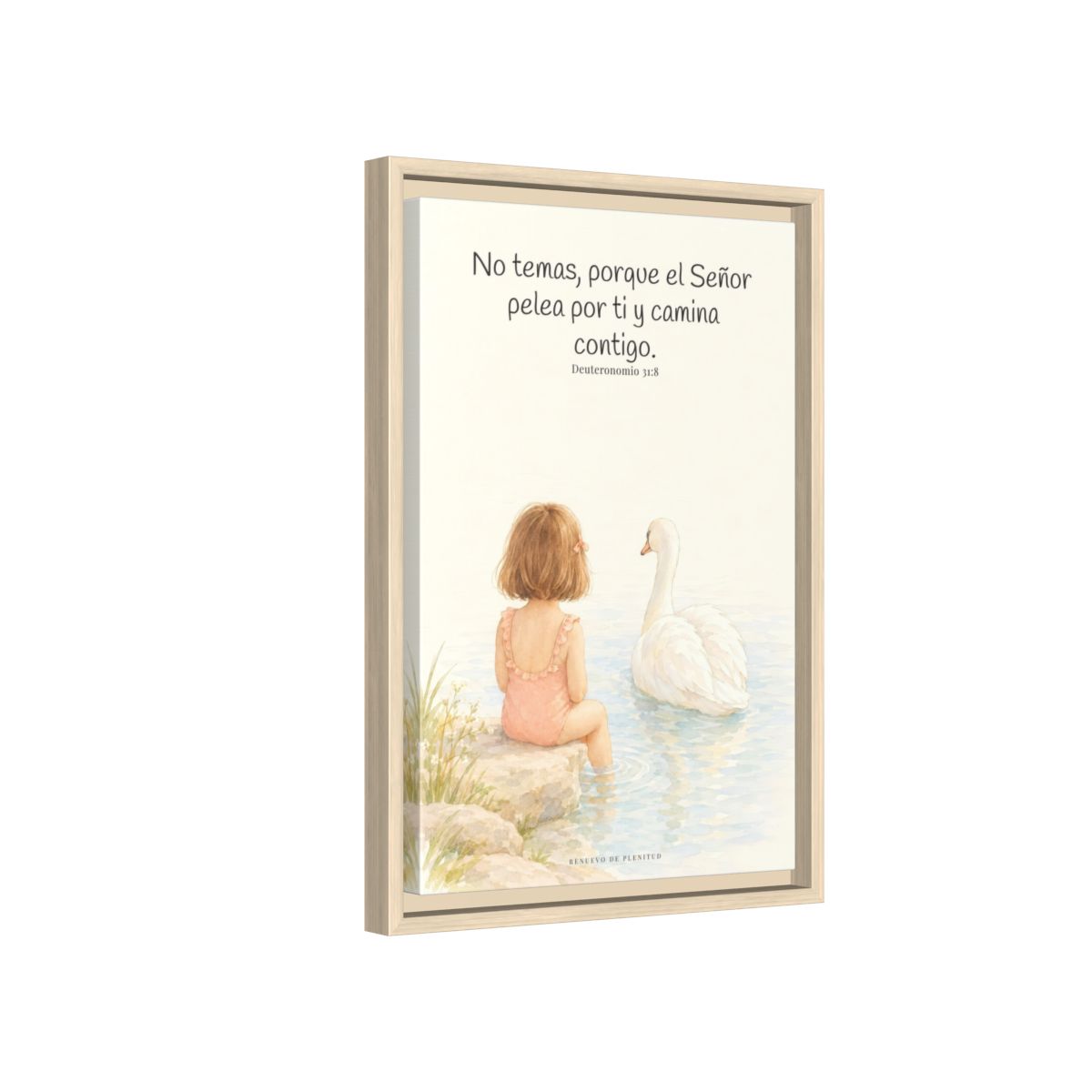El Señor no tiene miedo de lo que viene | Lienzo bíblico para el hogar | Deuteronomio 31:8 — 12×18 pulgadas, marco natural, vista lateral del marco flotante