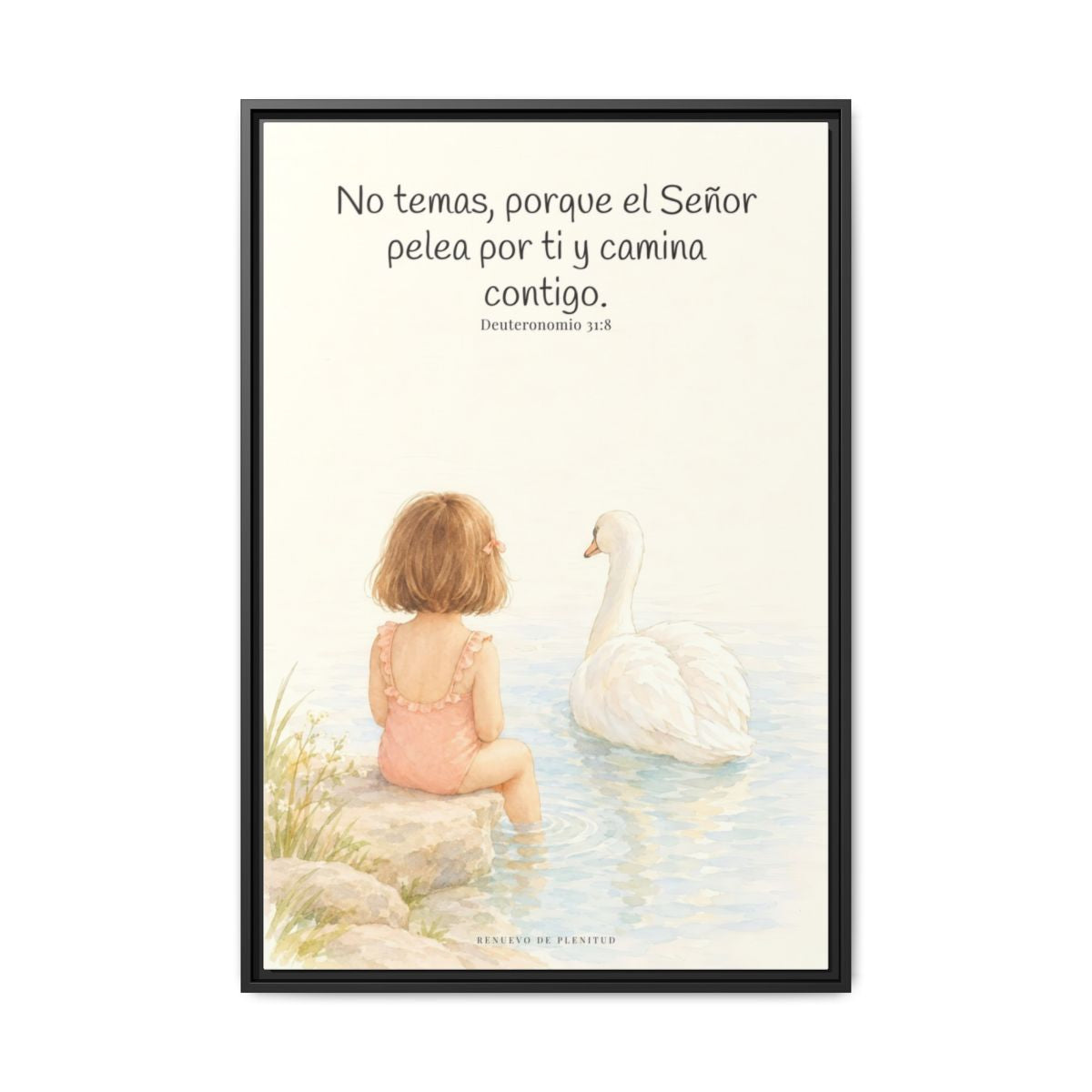 El Señor no tiene miedo de lo que viene | Lienzo bíblico para el hogar | Deuteronomio 31:8 — 24×36 pulgadas, marco negro, vista frontal