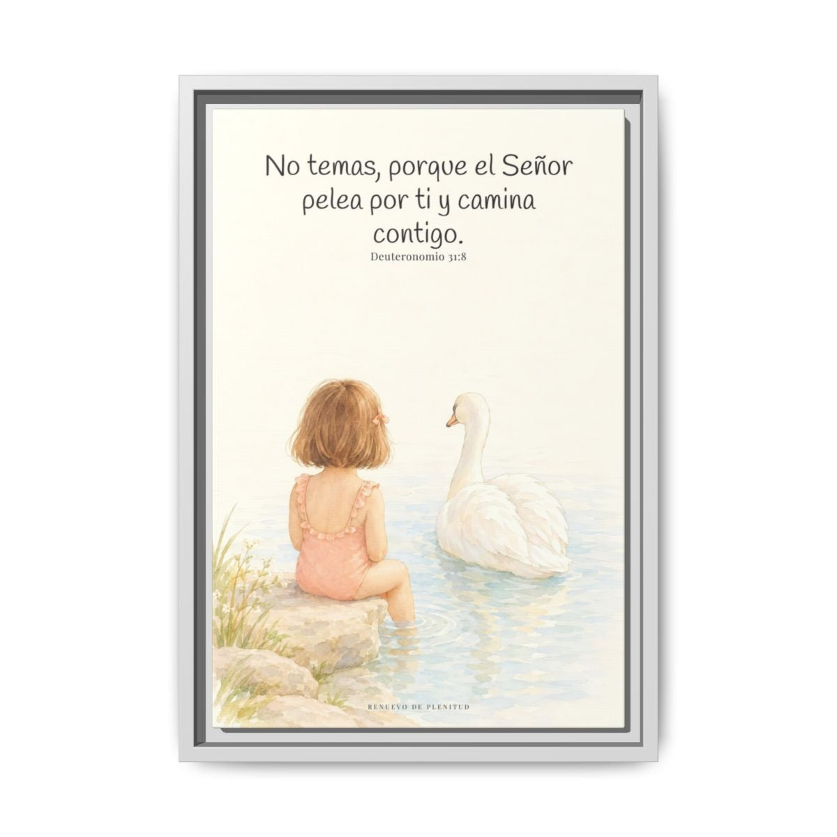 El Señor no tiene miedo de lo que viene | Lienzo bíblico para el hogar | Deuteronomio 31:8 — 12×18 pulgadas, marco blanco, vista frontal