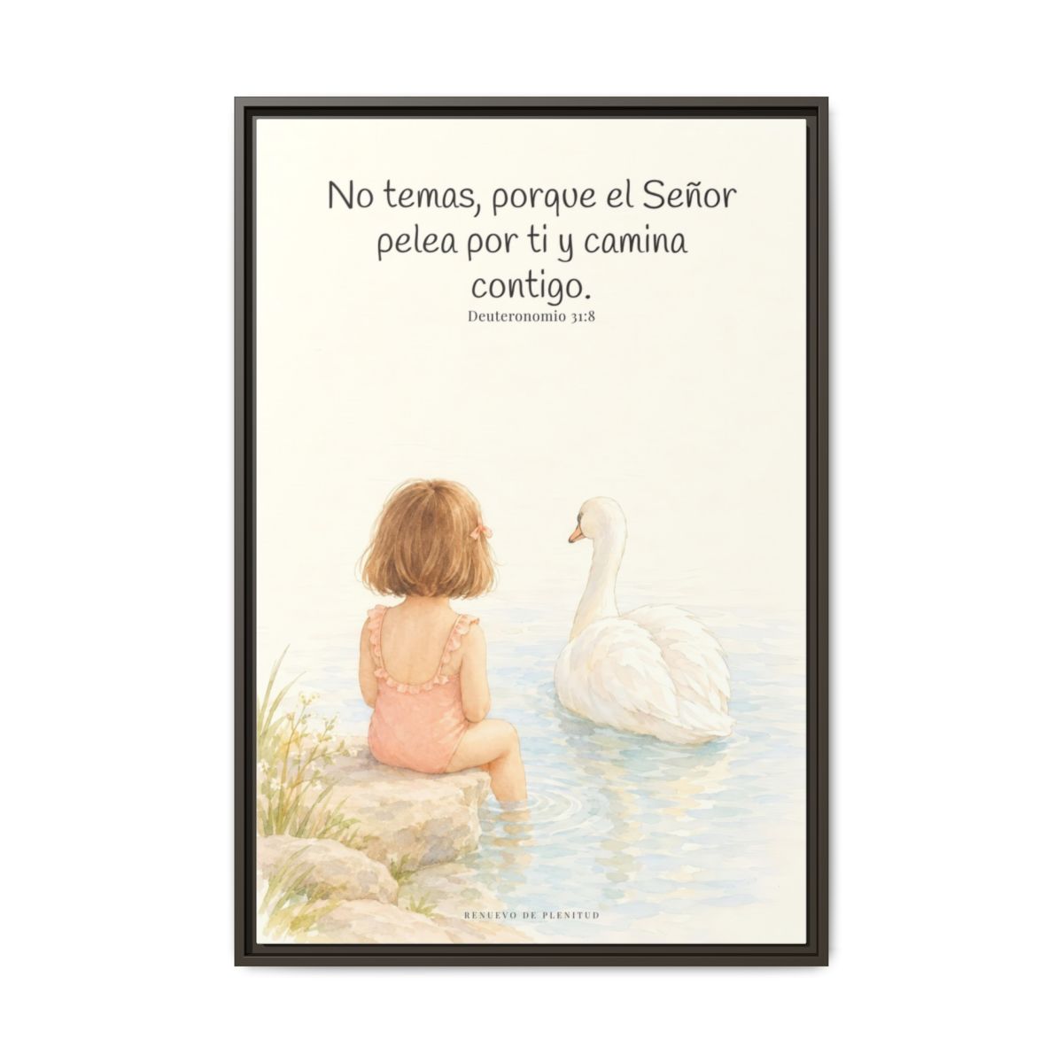 El Señor no tiene miedo de lo que viene | Lienzo bíblico para el hogar | Deuteronomio 31:8 — 24×36 pulgadas, marco espresso, vista frontal