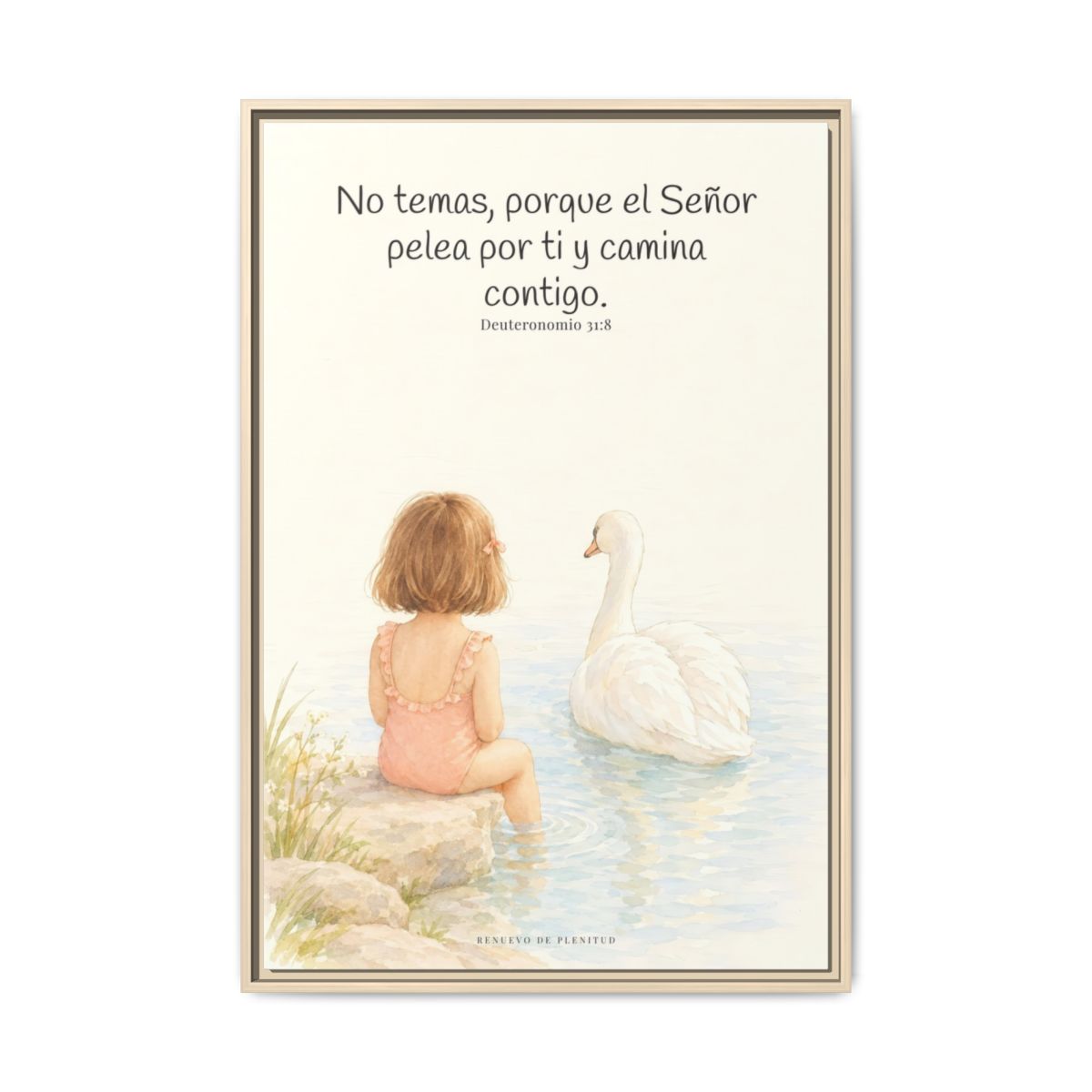 El Señor no tiene miedo de lo que viene | Lienzo bíblico para el hogar | Deuteronomio 31:8 — 24×36 pulgadas, marco natural, vista frontal