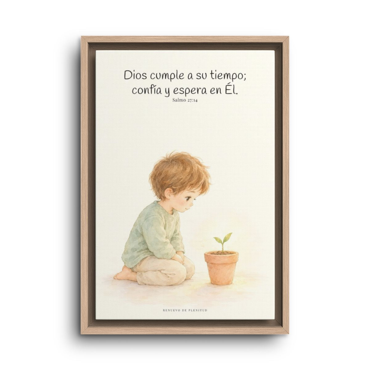 El Señor nunca llega tarde | Decoración cristiana enmarcada | Salmo 27:14 — 12×18 pulgadas, marco natural, vista frontal