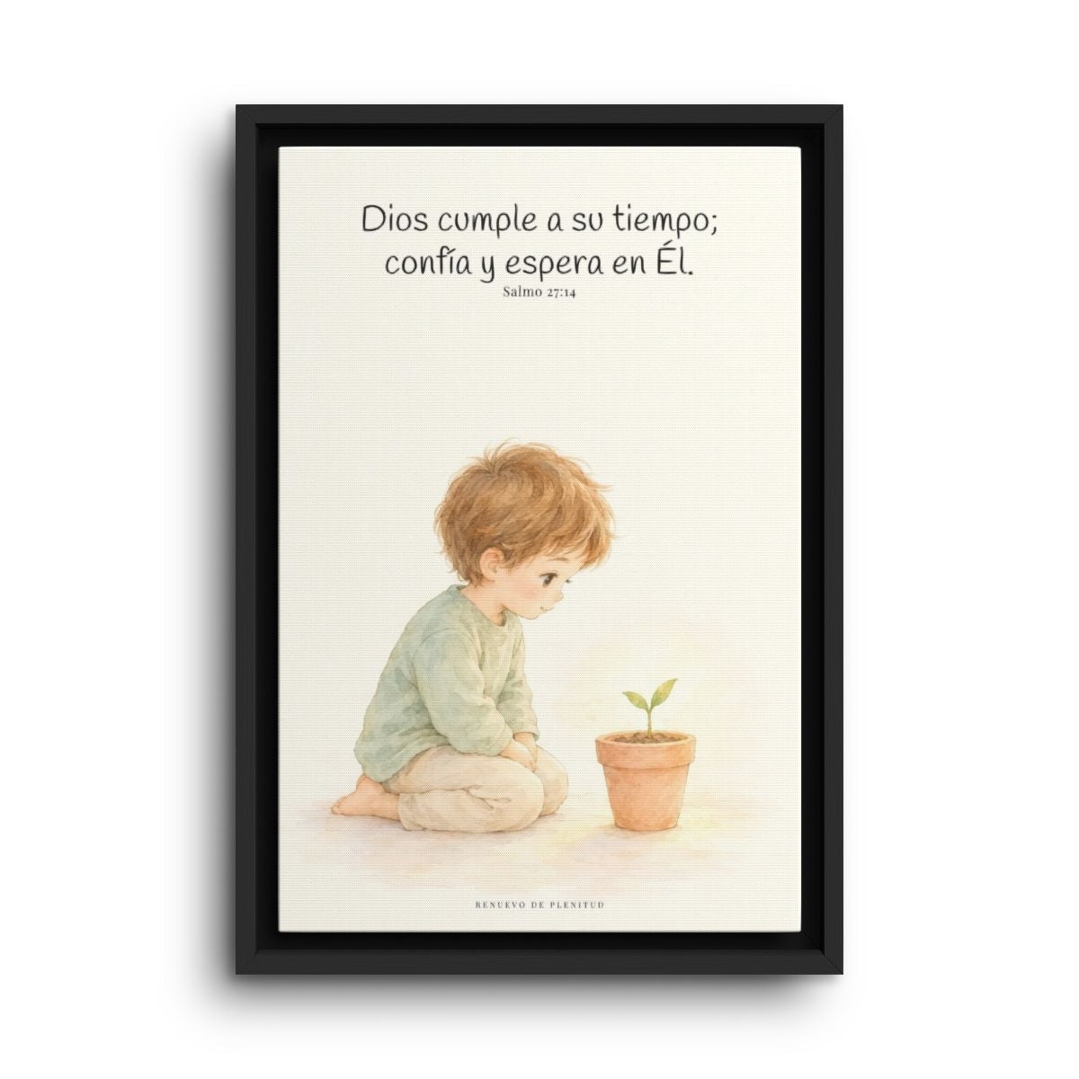 El Señor nunca llega tarde | Decoración cristiana enmarcada | Salmo 27:14 — 12×18 pulgadas, marco negro, vista frontal