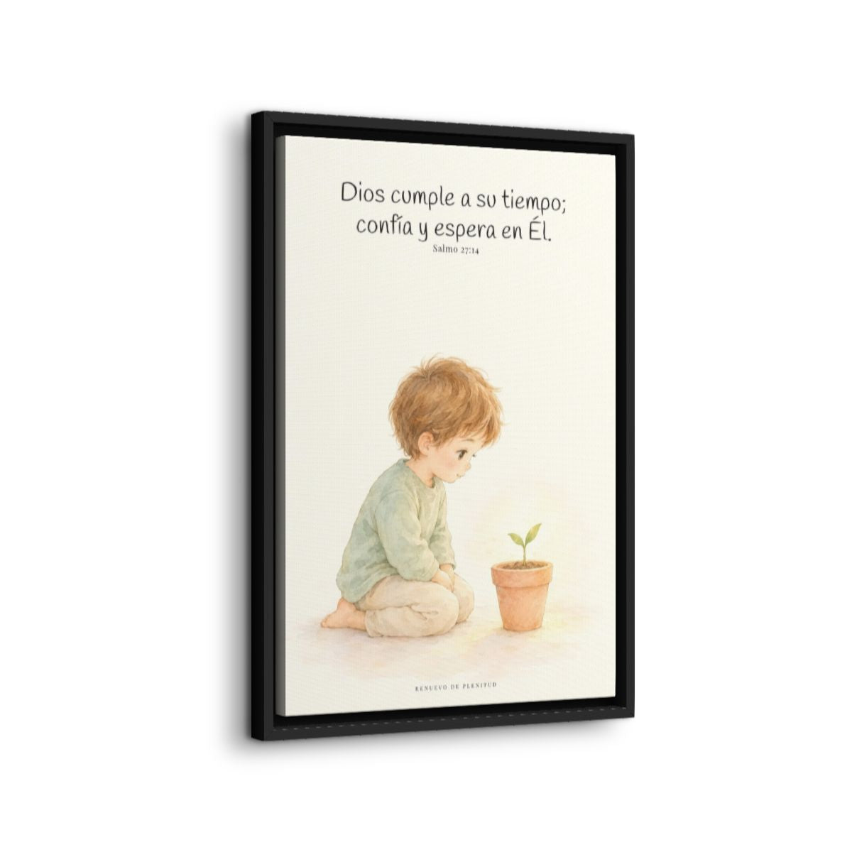 El Señor nunca llega tarde | Decoración cristiana enmarcada | Salmo 27:14 — 16×24 pulgadas, marco negro, vista lateral del marco flotante