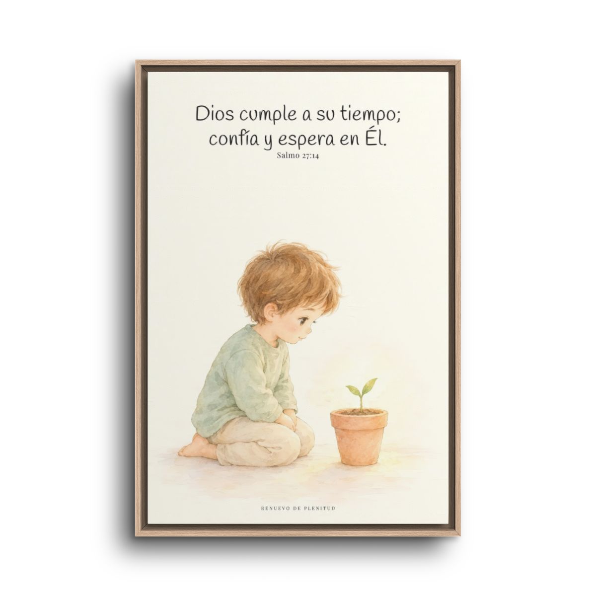 El Señor nunca llega tarde | Decoración cristiana enmarcada | Salmo 27:14 — 24×36 pulgadas, marco natural, vista frontal