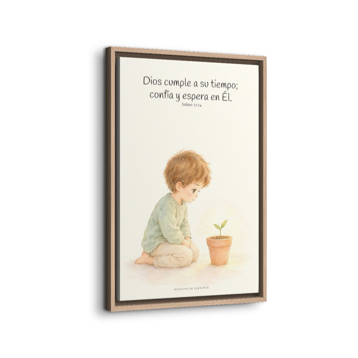 El Señor nunca llega tarde | Decoración cristiana enmarcada | Salmo 27:14 — 16×24 pulgadas, marco natural, vista lateral del marco flotante